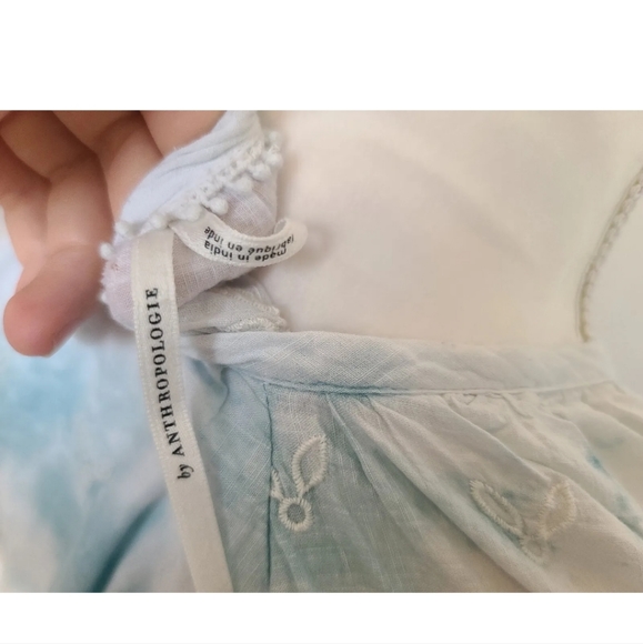 Anthropologie Blue White Olivia Embroidered Tie Dye Blouse Top XS - Picture 9 of 9